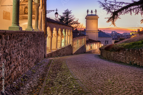 Udine city, castle colonnade and bell tower, Friuli Venezia Giulia, Italy photo