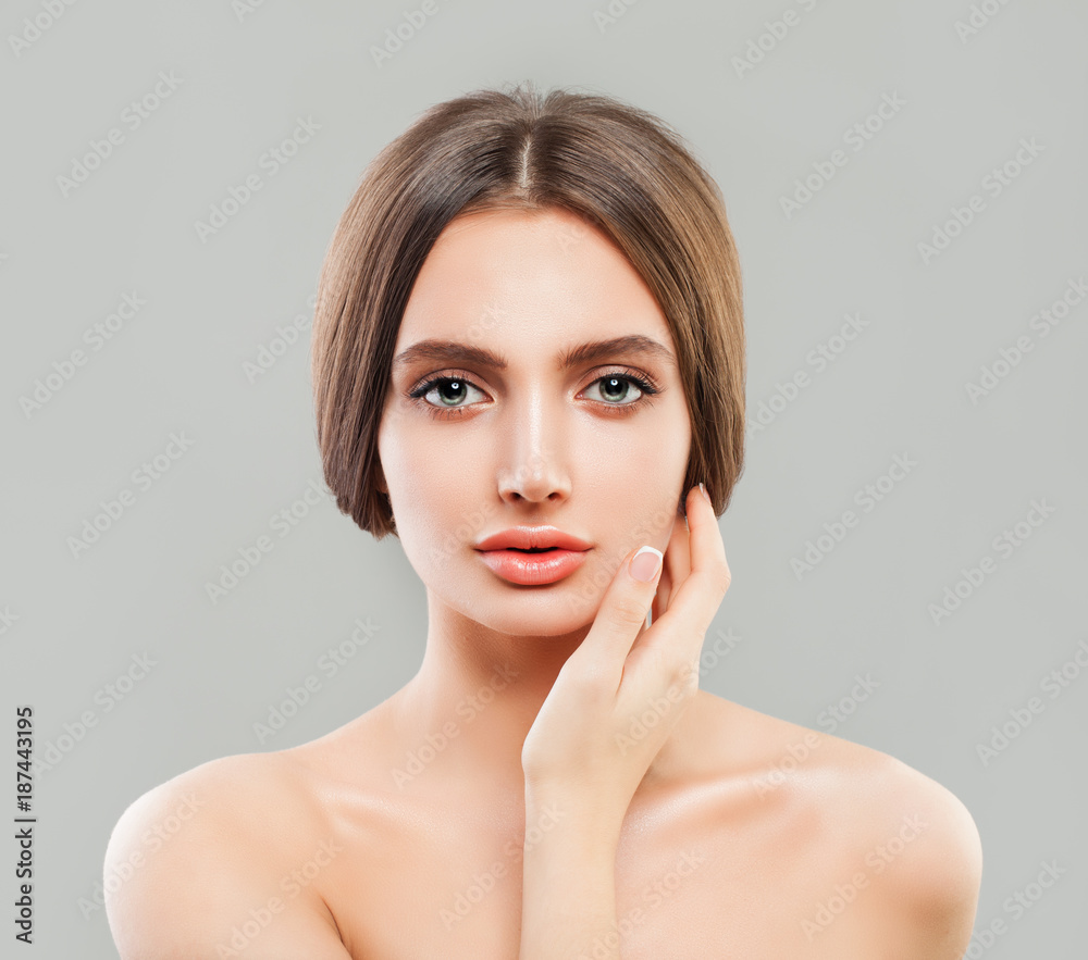 Healthy Woman Touching her Hand her Face, Skincare Concept Healthy Woman Touching her Hand her Face, Skincare Concept