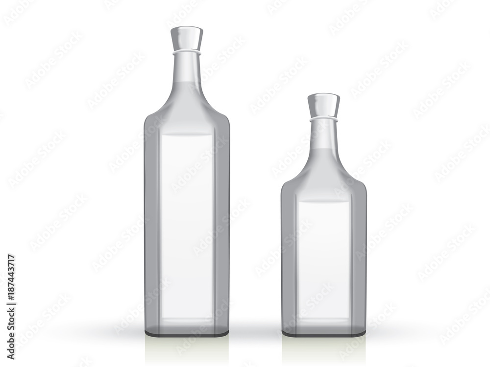 transparent glass bottle on a white background mock up