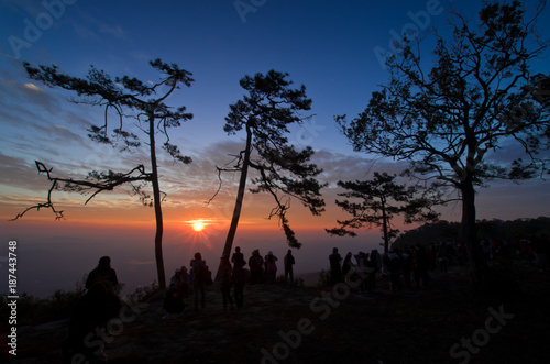 beautiful sunset environment at phu kra dueng, thai north east national park