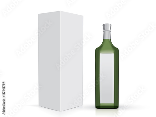 transparent glass bottle with box on a white background mock up  template