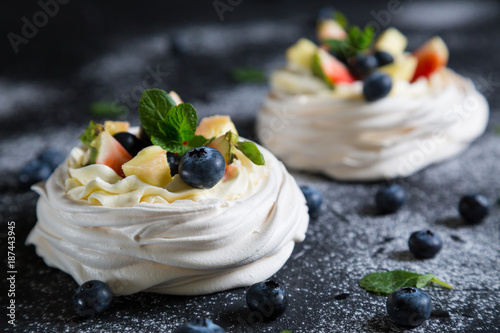 Pavlova cake with fresh berries photo