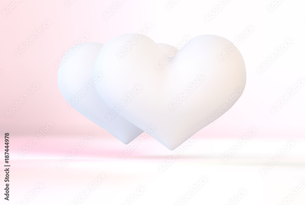 Realistic white vector valentine heart in 3d style with glare on white background. Vector illustration