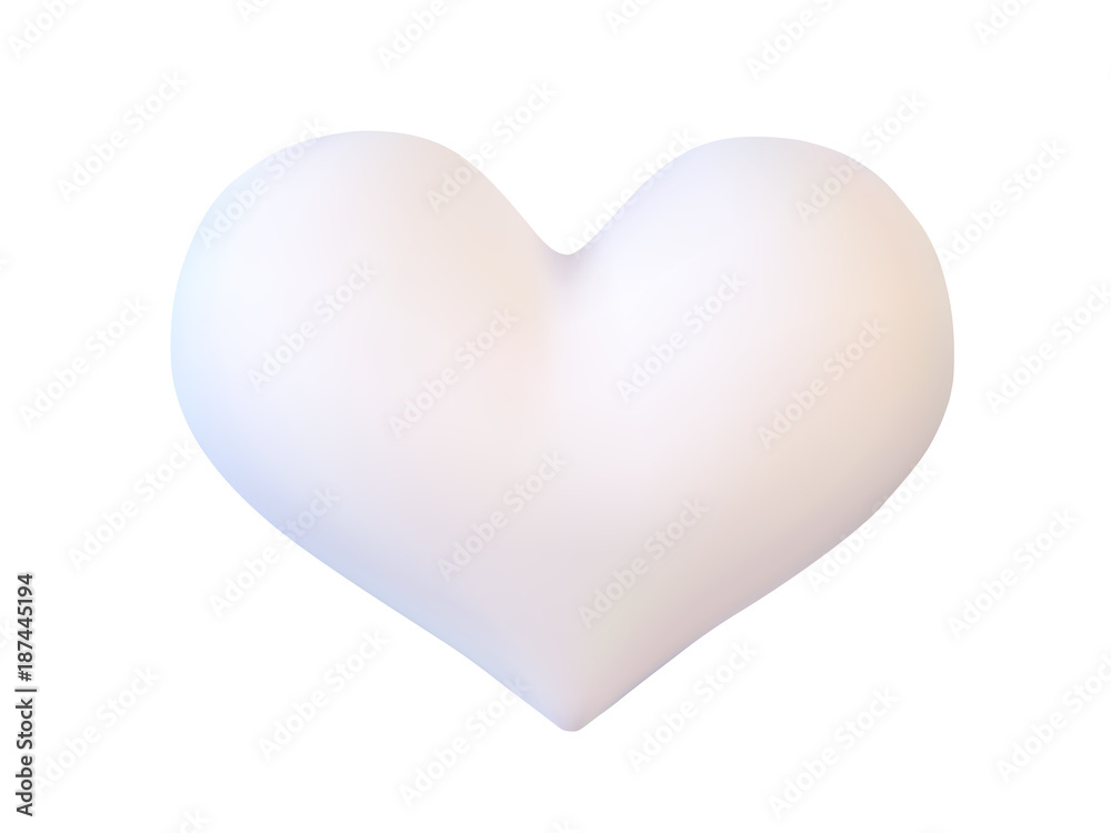 Realistic white vector valentine heart in 3d style with glare on white background. Vector illustration