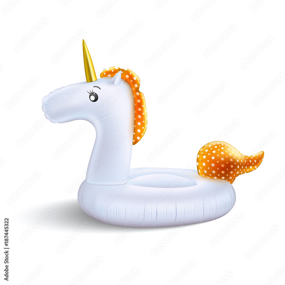 Fototapeta Vector realistic unicorn inflatable pool ring