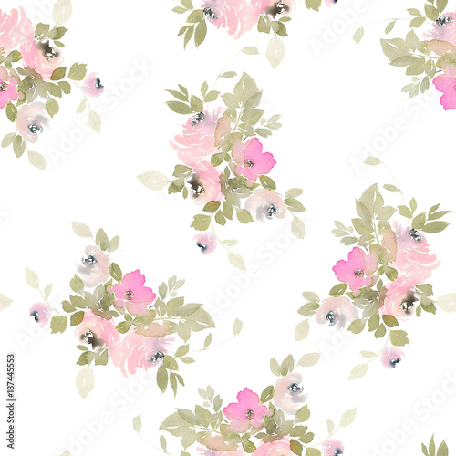 Wallpaper Mural Seamless summer pattern with watercolor flowers handmade. Torontodigital.ca