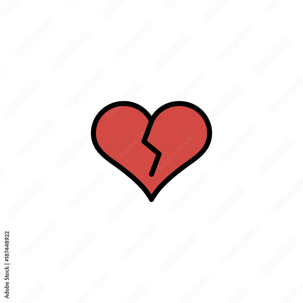 Outline red broken heart icon isolated on grey background. Line love pictogram. Valentines day symbol. Editable stroke. Vector illustration