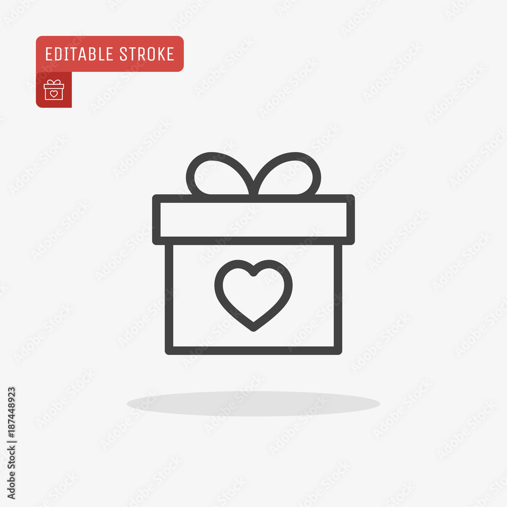 Outline Gift box icon isolated on grey background. Line Present pictogram. Valentines day symbol. Editable stroke. Vector illustration Outline Gift box icon isolated on grey background. Line Present pictogram. Valentines day symbol. Editable stroke. Vector illustration