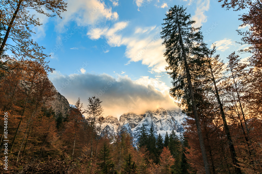 autumn evening in the italian alps