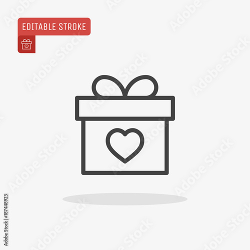 Outline Gift box icon isolated on grey background. Line Present pictogram. Valentines day symbol. Editable stroke. Vector illustration