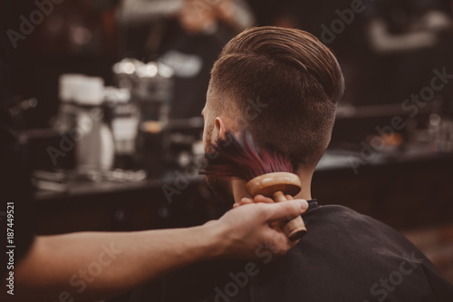 Barbershop. Brush hair with brush fot man