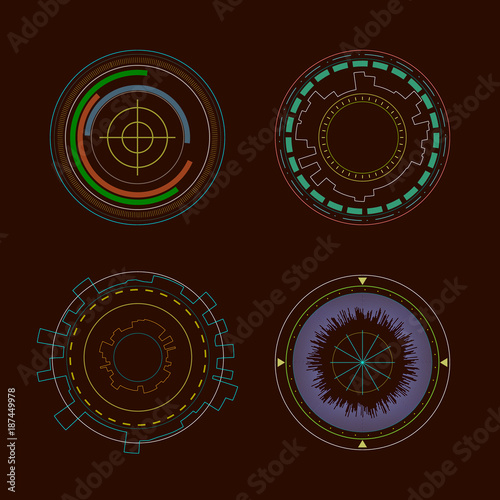 Circle HUD interface elements. Vector illustration.