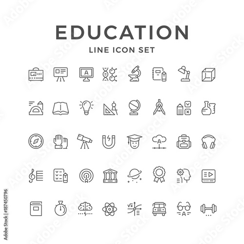 Set line icons of education