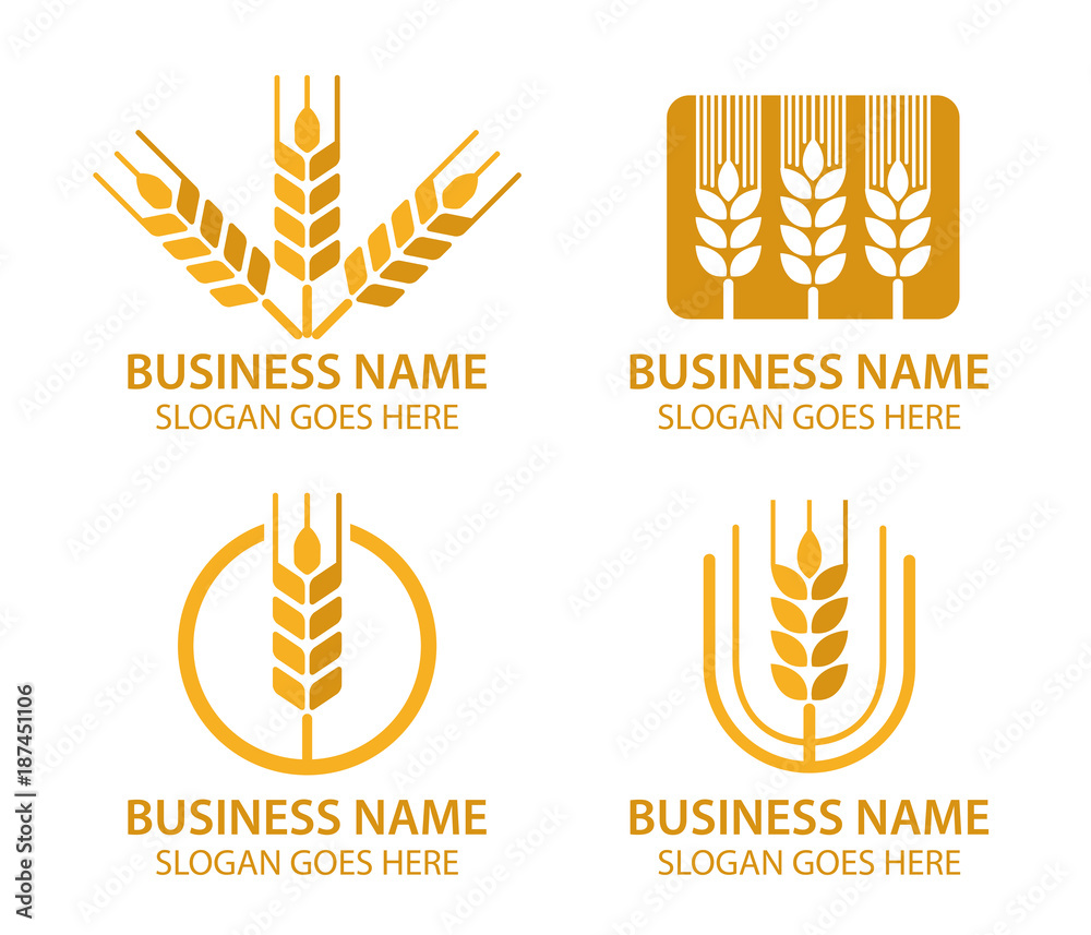 bakery wheat grain seed logo set