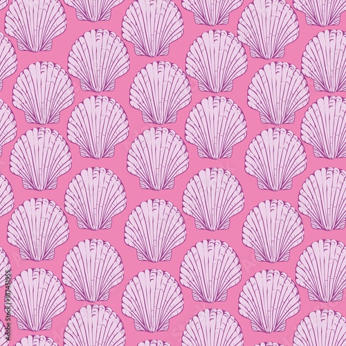 Vector seamless pattern with hand drawn scallop shells. Beautiful marine design elements  perfect for prints and patterns.