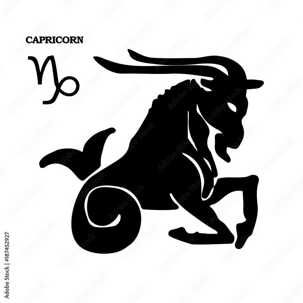 Symbol of CAPRICORN, black silhouette on white background,