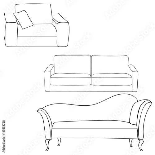 vector, isolated sofas, sketch