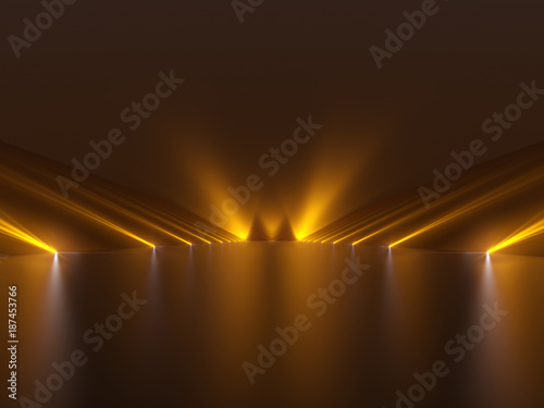 Futuristic dark podium with light and reflection background