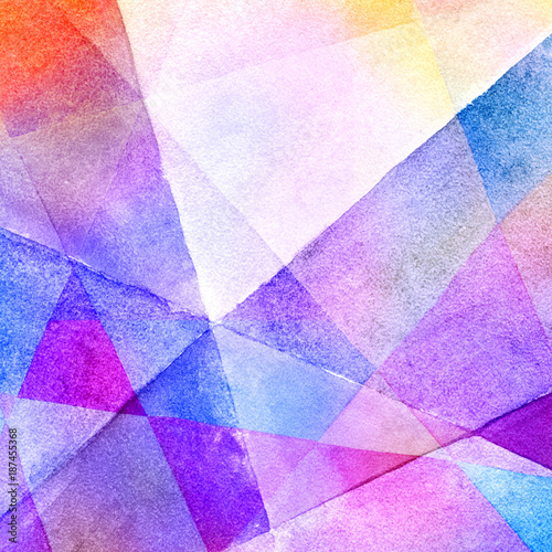 Abstract geometric triangle pattern. Watercolor colorful textured background.