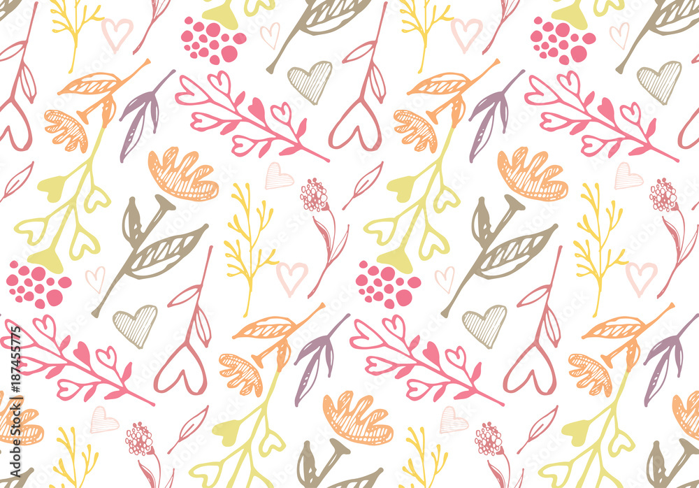 Fototapeta premium Hand drawn doodle floral pattern