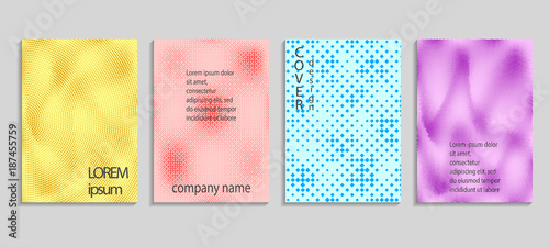 Minimal abstract vector halftone covers design. Future geometric template. Vector templates for placards, banners, flyers, presentations and reports