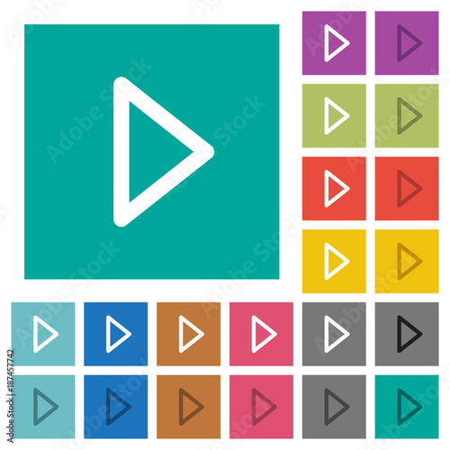 Media play square flat multi colored icons