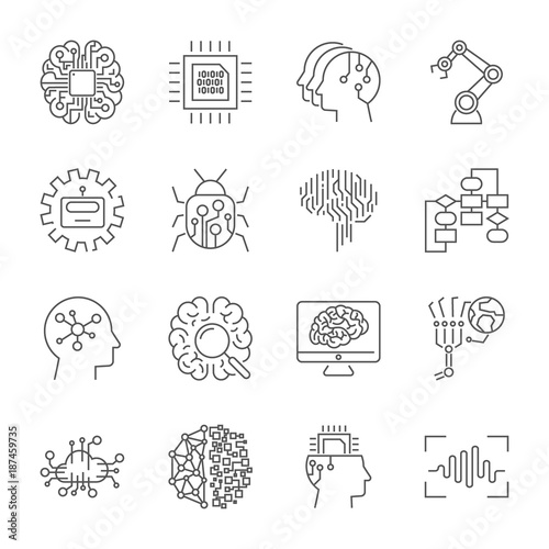 Set of machine learning line icons. Simple pictograms pack. Vector illustration on a white background. Modern outline style icons collection. Editable Stroke
