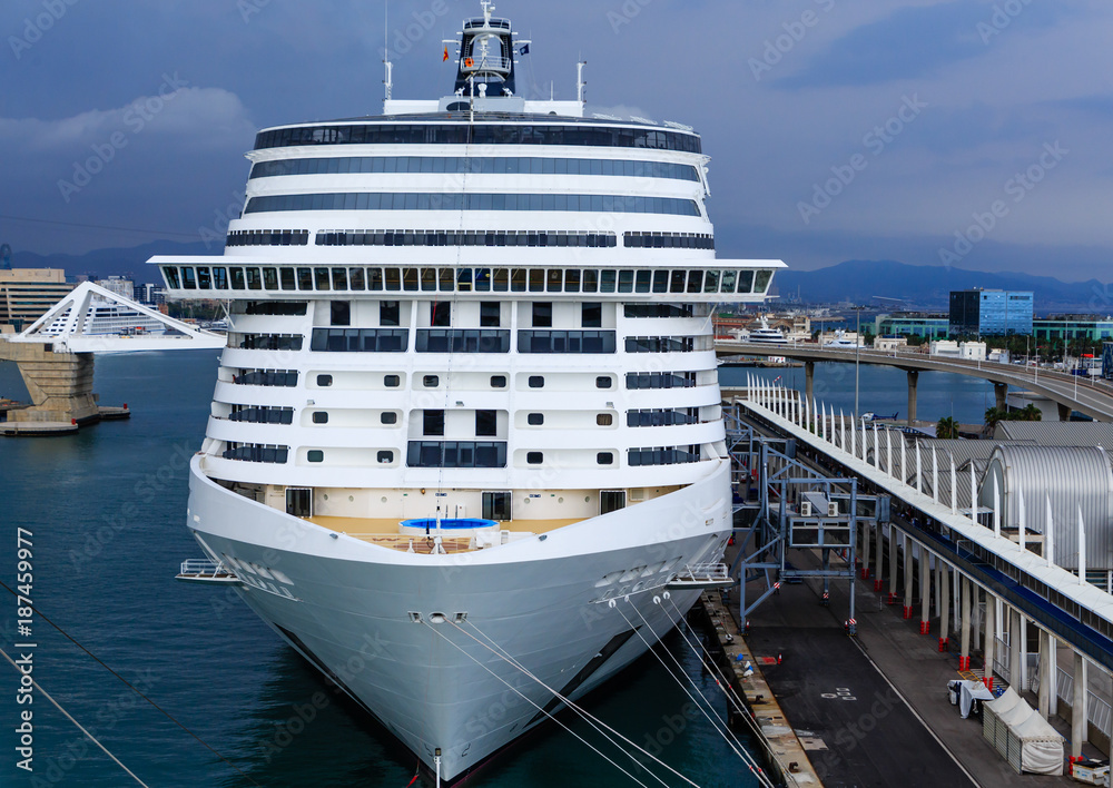 Luxury Cruise Ship at Stormy Spanish Port
