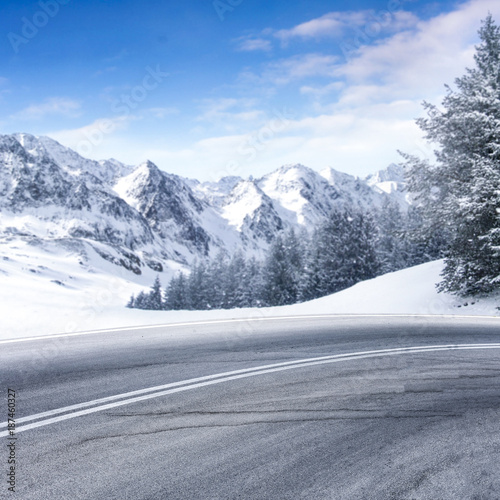 winter road and snow with frost 