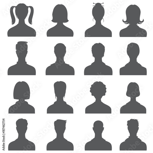 Anonymous face people heads vector silhouettes. Monochrome business user profiles
