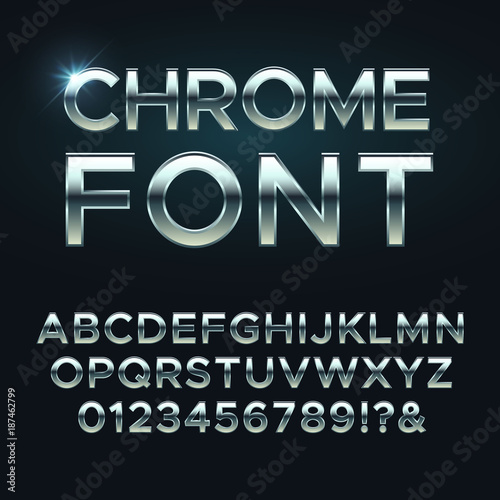 Chrome metal vector font. Steel metallic alphabet letters