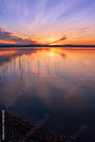 Beautiful sunset at Lake Starnberg in Bavaria, Germany