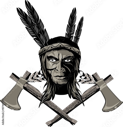 American native indian warrior logo tattoo design