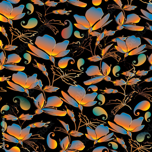 Floral vector seamlss pattern with paisley flowers