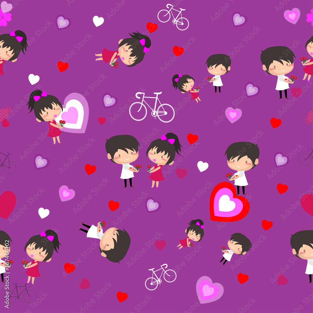 Boy and Girl love Hearts seamless pattern background, ideal for celebrations, wedding invitation, and valentine's day festival .Vector illustration.Cartoon style. Boy and Girl love Hearts seamless pattern background, ideal for celebrations, wedding invitation, and valentine's day festival .Vector illustration.Cartoon style.