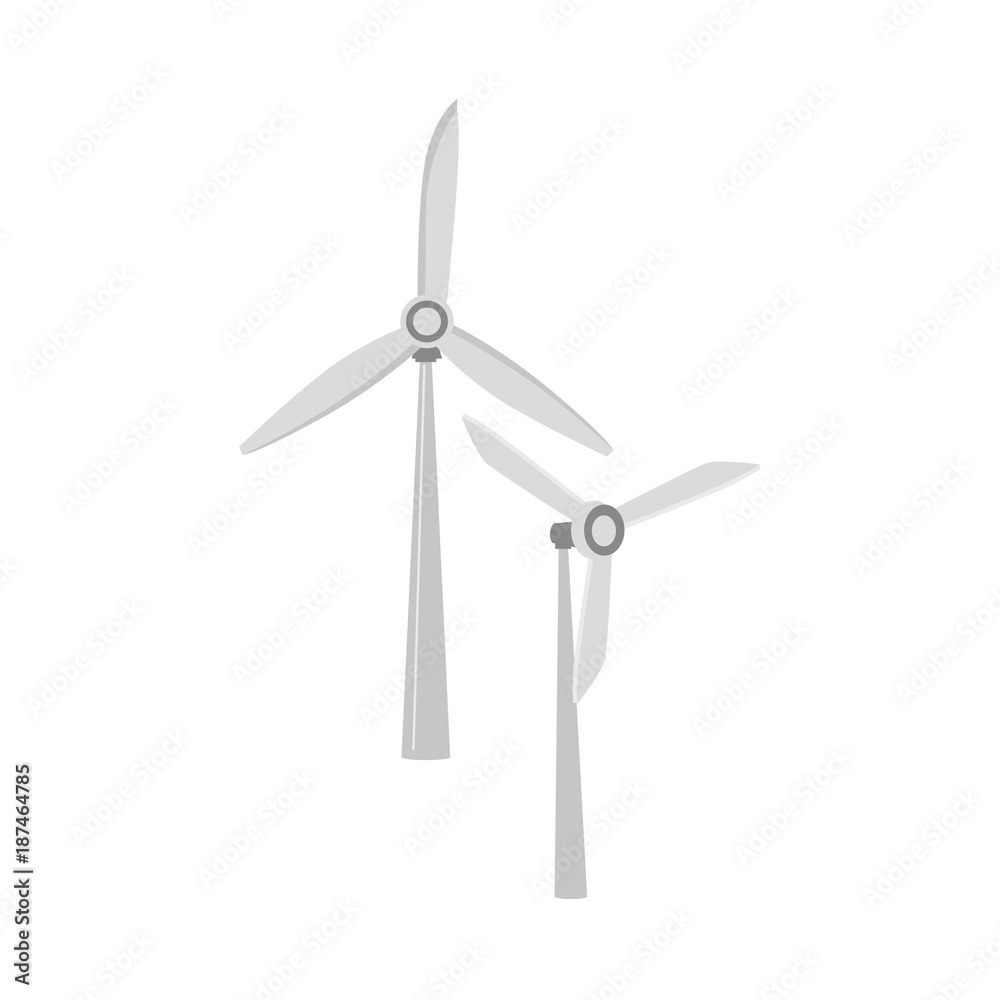 vector flat windmill, wind turbines icon. Generator of renewable green ecological bio friendly alternative energy. Isolated illustration on a white background. vector flat windmill, wind turbines icon. Generator of renewable green ecological bio friendly alternative energy. Isolated illustration on a white background.