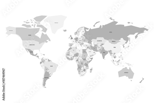 Political map of World. Simplified vector map in four shades of gray.