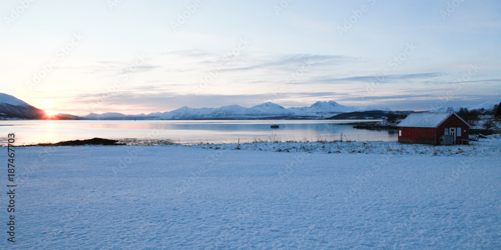 House at the East coast of Iceland, winter sunlight House at the East coast of Iceland, winter sunlight
