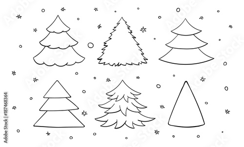 Set of black and white blank christmas trees.