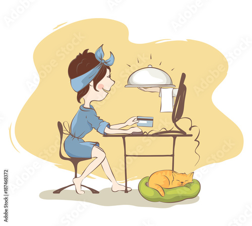 Very fast delivery of food / Hand holds dish directly from the computer monitor