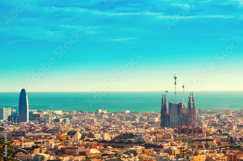 Canvas Print View above on Barcelona landmark from Montjuic hill