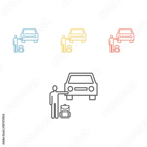 Hitchhiking road travel. Man with a backpack stopped car
