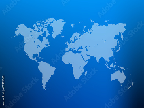 Partly transparent World map silhouette on blue gradient mesh background. Vector illustration.