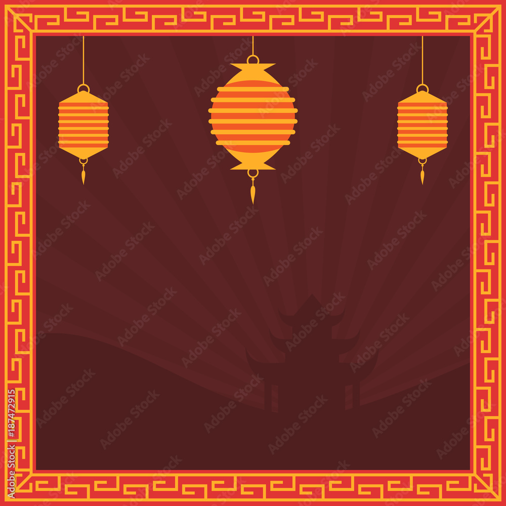 Chinese art style square banner in red and golden colors