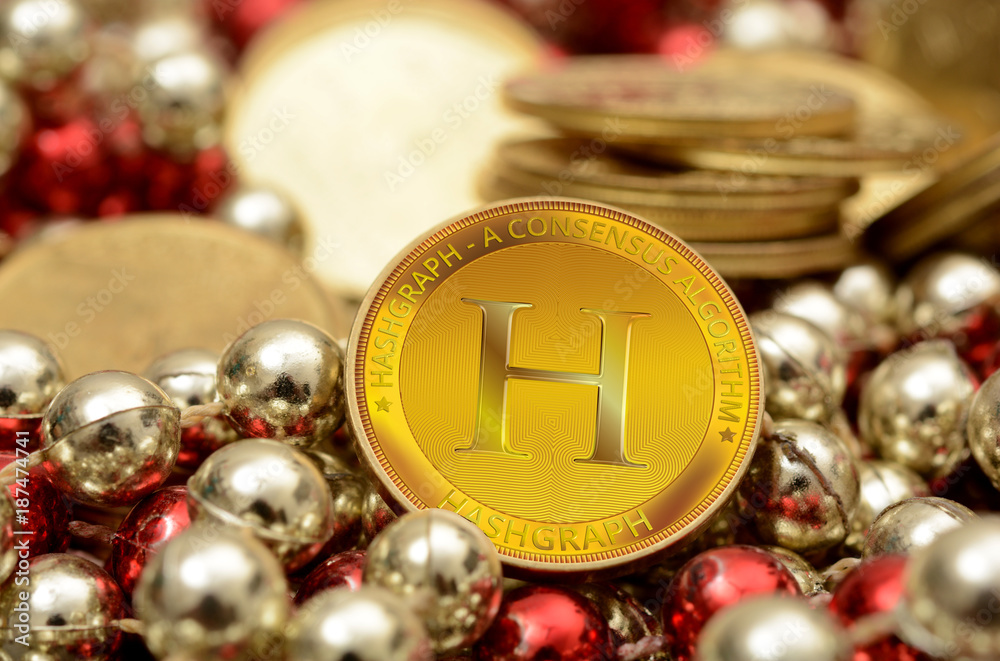 Hashgraph a New Cryptocurrency Coin closeup view Hashgraph a New Cryptocurrency Coin closeup view