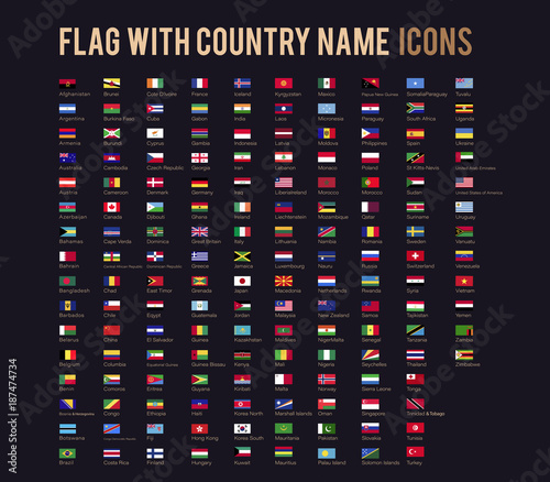 Vector flag with country name flat icon photo