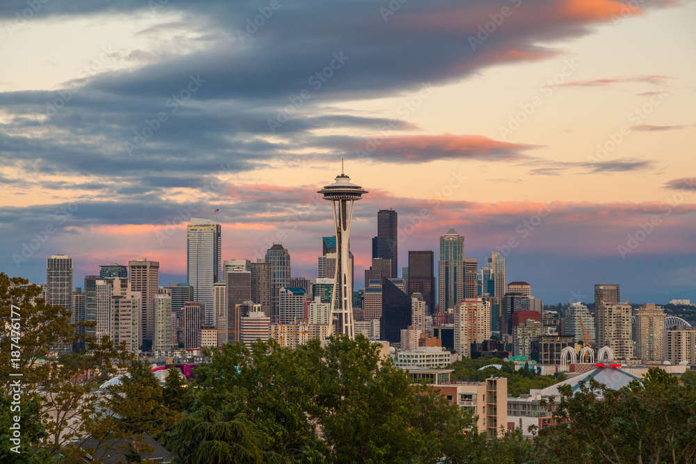 Seattle City Skyline at Sunset, Washington State, USA