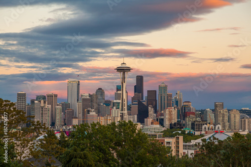Seattle City Skyline at Sunset, Washington State, USA