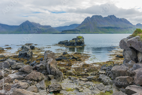 Rugged volcanic landscapes along the Trandir Coast, West Fjords, Iceland