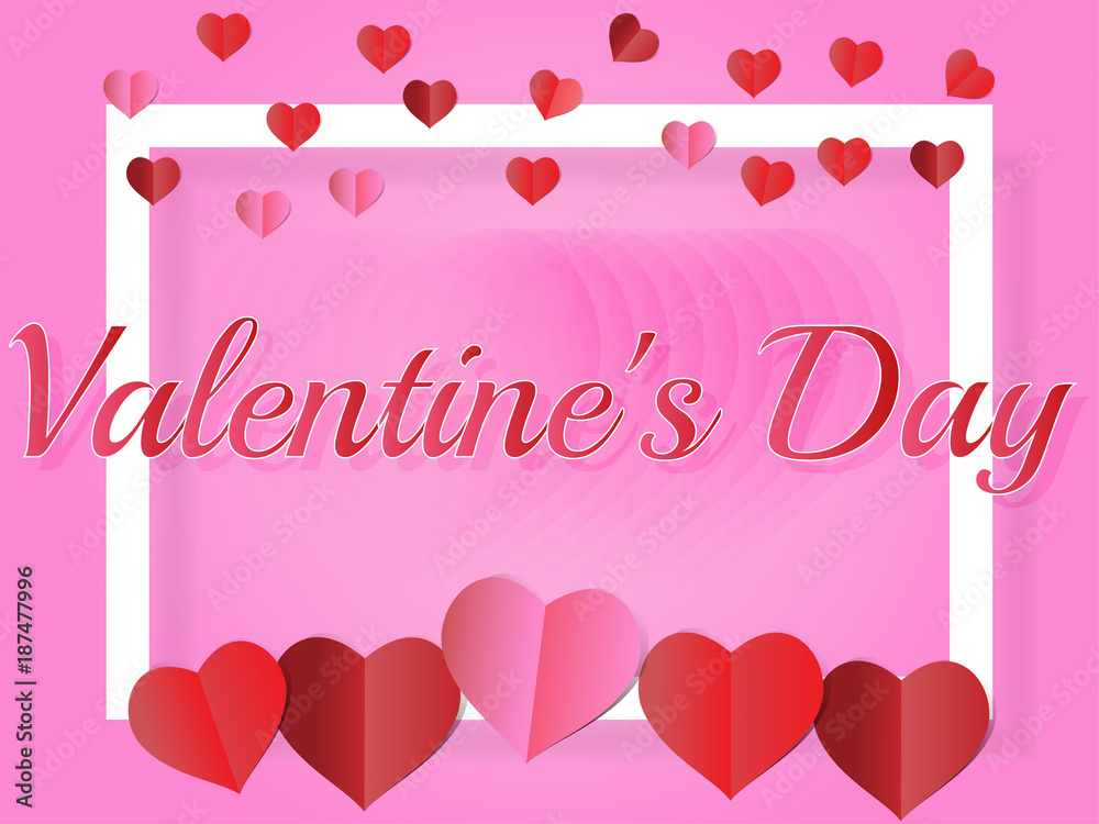 Paper art of hearts, Valentine pink background. Vector illustration design.